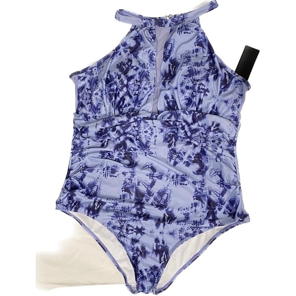 Aqua Eve Plus Size Swimsuit One Piece Tummy Control High Neck Ruched Size 18W - Picture 8 of 9